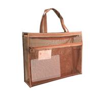 Sac de rangement en maille avec fermeture éclair et poignée de transport, grand sac de rangement transparent A3 pour affiches, matériel pédagogique, peinture, croquis, kaki, Refer to description