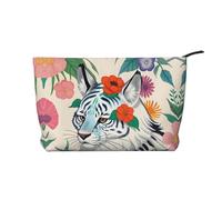 Sac de rangement en velours côtelé avec motif tigre blanc mignon et imperméable, Noir , Taille unique