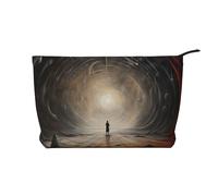 Sac de rangement en velours côtelé de grande capacité avec motif arc dynamique, sac de rangement tendance et étanche pour articles de toilette, Noir , Taille unique