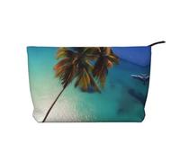 Sac de rangement en velours côtelé de grande capacité avec motif de noix de coco et soleil, sac de rangement tendance et étanche pour articles de toilette, Noir , Taille unique