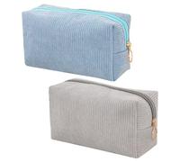 Sac De Rangement En Velours Côtelé En 2 Pièces, Sac De Maquillage De Grande Capacité, Articles De Toilette Portables, Accessoires De Voyage (Gris, Bleu).