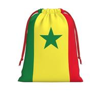 Sac de rangement en velours super doux avec cordon de serrage imprimé drapeau du Sénégal, adapté pour Halloween sac multifonction