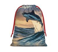 Sac de rangement en velours super doux avec cordon de serrage imprimé requin bleu, adapté pour sac multifonction pour Halloween