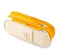 Sac de rangement extensible multi-usage résistant à l'usure 2 niveaux de rangement pour trousse utilitaire scolaire pour garçons filles milieu lycée organisateur avec compartiments, Macaron Curcuma