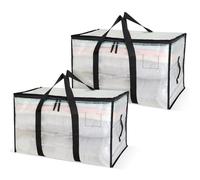 Sac de Rangement Grand Paquet de 2 Sacs de Déménagement 92L Boîte de Rangement Sous Le Lit avec Fermetures Éclair et Poignée Étanche Transparent pour Déménagement et Rangement des Vêtements