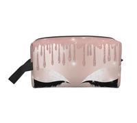 Sac de rangement imprimé cochon d'Inde avec lunettes - Trousse de toilette de voyage durable, accessoire d'emballage en toile portable pour le quotidien, la salle de sport et les voyages, Cils or rose