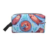 Sac de rangement imprimé cochon rose - Trousse de toilette, trousse de rasage, sacs cosmétiques de voyage, organisateur d'emballage, pochette portable, Adorable loutre marron, Taille unique