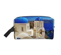 Sac de rangement imprimé cochons d'Inde - Trousse de toilette de voyage durable, pochette de rangement portable pour maquillage et cosmétiques avec fermeture éclair, Santorini Île grecque vue sur la