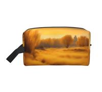 Sac de rangement imprimé étoile de mer de plage - Trousse de maquillage de voyage, trousse de toilette, sac à main portable à fermeture éclair, Paysages d'herbe dorée d'automne, Taille unique