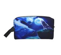 Sac de rangement imprimé fleurs bleues et crâne - Trousse de toilette de voyage durable, accessoire d'emballage en toile portable pour le quotidien, la salle de sport et les voyages, Galaxy Wolf