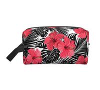 Sac de rangement imprimé hibiscus rouge - Grande trousse de maquillage de voyage - Organiseur portable pour articles de toilette et accessoires, blanc, Taille unique