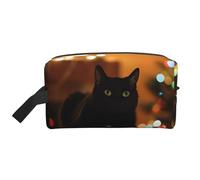 Sac de rangement imprimé papillons blancs dorés et noirs - Trousse de toilette de voyage durable, accessoire d'emballage en toile portable pour le quotidien, la salle de sport et les voyages, Chat