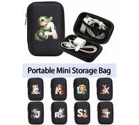 Sac de rangement mini portable avec motif animal de dessin animé mignon thématique de l'alphabet A à Z, pochette étanche et antichoc pour ranger les initiales, les noms, les logos, les chargeurs de té