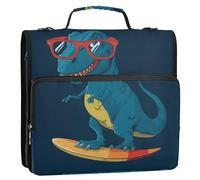 Sac de rangement multi-poches pour l'école et le bureau - Motif dinosaure bleu surf - 3 anneaux - Avec poignée et bandoulière - Capacité de 500 feuilles
