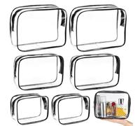 Sac de rangement multi-usage transparent 6 pièces, 3 tailles différentes (grand, moyen, petit), noir, étanche, en PVC - Set de sacs pratiques pour cosmétiques, articles de toilette