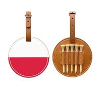 Sac de rangement multifonction pour tees de golf avec drapeau polonais marron pour homme, matériau PU durable