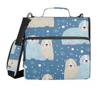 Sac de rangement portable à 3 anneaux avec bandoulière - Motif ours polaire bleu - 3,8 cm