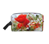 Sac de rangement portable de voyage avec imprimé fleurs de prairie et de marguerites - Grande capacité - Polyester 600D - Sac de rangement cosmétique