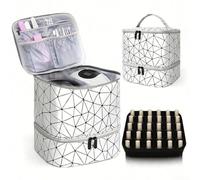 Sac de rangement portable en PVC de grande capacité pour vernis à ongles et cosmétiques avec poignée, Voir image, Argenté