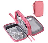 Sac de rangement pour câble, étanche, double couche, sacoche accessoire électronique de voyage, sac pour téléphone portable, câble de charge, USB, casque (rose)
