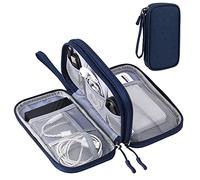 Sac de rangement pour câble, étanche, double couche, universel, accessoires électroniques de voyage, sac pour téléphone portable, câble de charge, casque USB, batterie externe (bleu marine)