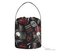 Sac de rangement pour crochet avec trous - Motif film d'horreur - Sans couture