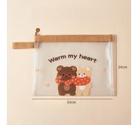 Sac De Rangement Pour Fichiers De Dessin Animé, 1 Pièce, Mignon Étui À Crayon Ours A4 A5 Transparent De Haute Capacité Étanche À Fermeture Éclair