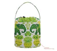 Sac de rangement pour fil à crochet avec trous - Motif éléphant et nénuphar vert