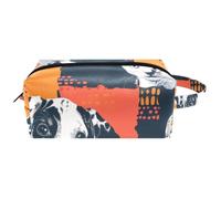 Sac de rangement pour maquillage à suspendre, motif visages de chiots et chatons, blocs de couleurs amusants, sac de voyage en cuir, trousse à crayons d'école, Multicolore 04, 8.2x3.1x3.5 in/21x8x9 cm