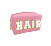 Sac de Rangement pour Maquillage Chenille Letter PU Leather Makeup Bag Waterproof Toiletry Bag Zipper Portable Skin Makeup Pouch Cosmetic Bag for Travel Accessor(Hair Pink)