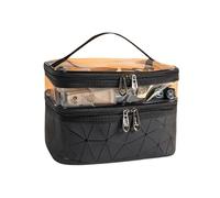 Sac de Rangement pour Maquillage Double Portable Large Capacity Makeup Bag Korean Version Ringer Travel Multifunctional Toiletry Bag Portable Storage Bag(Black)
