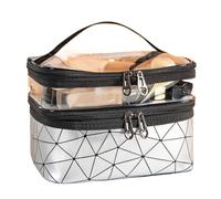 Sac de Rangement pour Maquillage Double Portable Large Capacity Makeup Bag Korean Version Ringer Travel Multifunctional Toiletry Bag Portable Storage Bag(Silver)