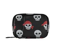 Sac de rangement pour médicaments avec compartiments amovibles - Pilulier mensuel - Motif crâne de pirate - Avec faux paillettes