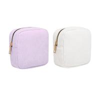 Sac De Rangement Pour Serviettes Hygiéniques, 2 Pièces, Mini Sac À Cosmétiques, Sac De Rangement Portable, Sac De Rangement En Velours Côtelé (Violet, Blanc)
