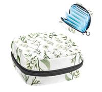 Sac de rangement pour serviettes hygiéniques à motif fleurs sauvages et herbes vertes - Grande pochette pour tasse menstruelle avec fermeture éclair - Sac de rangement pour serviettes hygiéniques