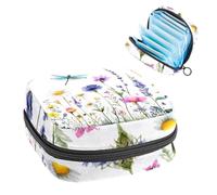 Sac de rangement pour serviettes hygiéniques, aquarelle, fleurs sauvages, herbes, papillons et libellules - Sac de rangement portable pour serviettes menstruelles - Pour femme, école, bureau