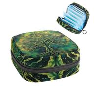 Sac de rangement pour serviettes hygiéniques, arbre de vie vert forêt indienne, sac de protection menstruelle, protège-culottes, tampons hygiéniques, support de rangement pour femme, école, bureau