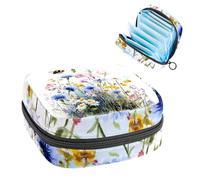 Sac de rangement pour serviettes hygiéniques avec motif fleurs sauvages, herbes et herbes avec abeille, grande pochette pour tasse menstruelle avec fermeture éclair, sac de rangement pour serviettes