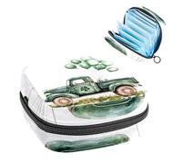 Sac de rangement pour serviettes hygiéniques, camion vert avec ballons et trèfle, sac de rangement portable pour serviettes menstruelles, protège-slips tampons, serviettes hygiéniques pour femme,