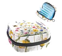Sac de rangement pour serviettes hygiéniques colorées avec fermeture éclair - Motif fleurs sauvages et herbes - Pour filles et femmes