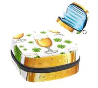 Sac de rangement pour serviettes hygiéniques en forme de verres de bière avec trèfle, grande pochette pour tasse menstruelle avec fermeture éclair, sac de rangement pour serviettes hygiéniques pour