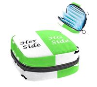 Sac de rangement pour serviettes hygiéniques, « Her Side and His Side » - Blanc et vert - Avec fermeture éclair - Pour adolescentes et filles