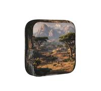 Sac de rangement pour serviettes hygiéniques imprimé savane africaine, sac portable avec fermeture éclair pour femmes et filles