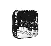 Sac de rangement pour serviettes hygiéniques noires et blanches avec imprimé notes de musique, support portable pour serviettes, pochette menstruelle pour adolescentes, sac hygiénique réutilisable