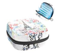 Sac de rangement pour serviettes hygiéniques, pochette pour tasse menstruelle, organiseur pour tampons féminins, tour de Paris en fleur aquarelle