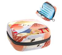 Sac de rangement pour serviettes hygiéniques, pochette pour tasse menstruelle, porte-serviettes menstruelles, organiseur pour femmes et filles, motif mont Fuji Temple du Japon Cerise