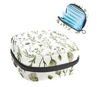 Sac de rangement pour serviettes hygiéniques portables, pochette pour gobelets menstruels, sac pour adolescentes, kit de première période, motif fleurs sauvages mignonnes et herbes vertes sans couture