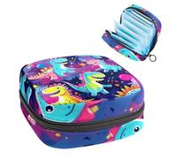 Sac de rangement pour serviettes hygiéniques, sac menstruel pour l'école, les adolescentes, dinosaures fluo, pochette portable avec fermeture éclair, sac de serviettes hygiéniques porte-tampons pour