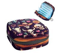 Sac de rangement pour serviettes hygiéniques, tête de mort dans un chapeau mexicain, cactus sauvage, fer à cheval, cœur, sac de rangement portable pour serviettes menstruelles, protège-slips tampons
