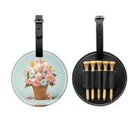 Sac de rangement pour tee de golf imprimé crème glacée et fleurs - Design portable, facile à organiser, Noir/blanc, One Size